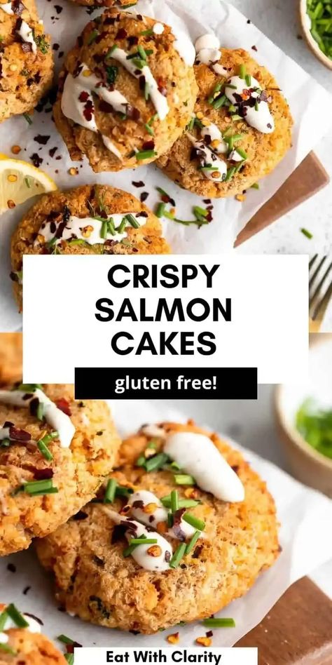 These air fryer salmon patties are crispy, easy and full of flavor. These healthy salmon cakes are naturally gluten free, dairy free and perfect on top of salads, with crackers or as a salmon burger! Air Fryer Salmon Patties, Healthy Salmon Cakes, Baked Fish Tacos, Gluten Free Salmon, Quick Vegetarian Dinner, Salmon Burger, Air Fryer Salmon, Dairy Free Pasta, Beet Hummus