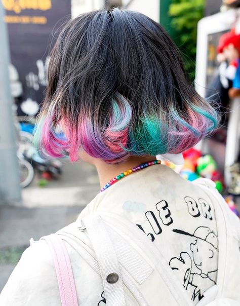 Harajuku Hairstyle, Dip Dye Hair, Multi Colored Hair, Colorful Hair, Pastel Hair, Tokyo Fashion, Colored Hair, Hair Reference, Hair Inspo Color