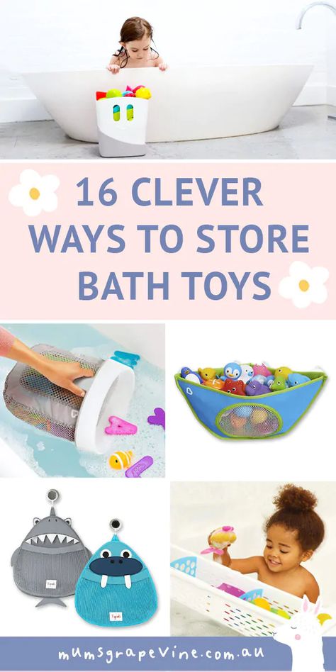 15 brilliant bath toy storage ideas | Mum's Grapevine Toy Storage Bathroom, Shower Toys Organization, Bath Toys Storage Ideas, Kids Bath Toys Storage, Bathroom Toys Organization, Tub Toy Storage Ideas, Baby Bath Storage, Bath Tub Toy Storage Ideas, Bathtub Toy Storage Ideas