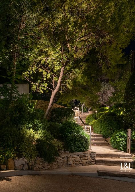 La Villa Madie Location Cassis, France Application Landscape Project VinJay-Studio Light planning Mise en Scène Éclairage Delivered by Mise en Scène Éclairage Executed by VinJay-Studio Photo Lisa Ricciotti Cassis France, French Practice, French Town, Outdoor Projector, Urban Lighting, Tree Light, Castle Garden, Moon Garden, Tree Trunks