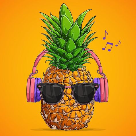 Sunglasses And Headphones, Pineapple With Sunglasses, Music Headphones, Get The Party Started, Yellow Background, On Repeat, Trendy Accessories, Vector Photo, Listening To Music