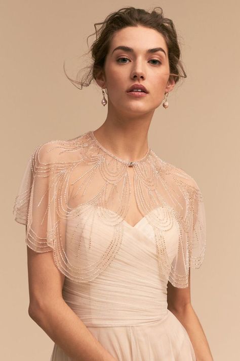 Trend Alert: The 10 Most Stunning Bridal Capes & Capelets - Bridal Musings Strap Wedding Dress, Wedding Dress Cover, Bridal Capelet, Spaghetti Strap Wedding Dress, Crystal Wedding Dress, Strapless Prom Dress, Add Sleeves, Wedding Dresses With Straps, Bridal Cape