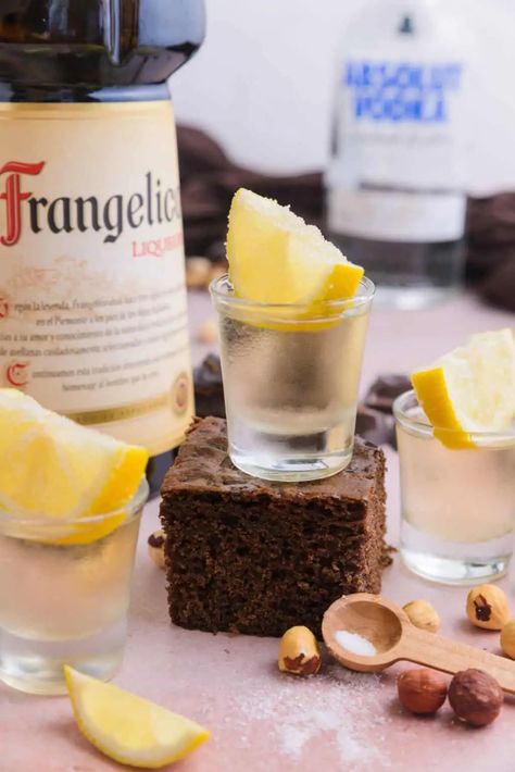 Chocolate Cake Shots Frangelico, Chicolate Cake, Chocolate Cake Shot, Lemon Garnish, Birthday Cake Shots, Cake Shot, National Chocolate Cake Day, Fluffy Chocolate Cake, Chocolate Shots