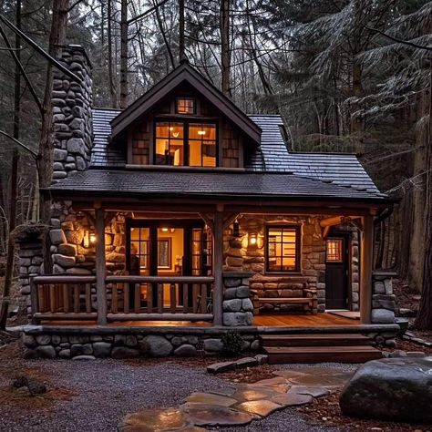 House Cabin Style, Log Cabin Tiny House, Mountain Dream Homes, Cabin Retreat, Log Cabin Rustic, Log Cabin Designs, Small Log Cabin, Cabin Tiny House, Cabin Exterior