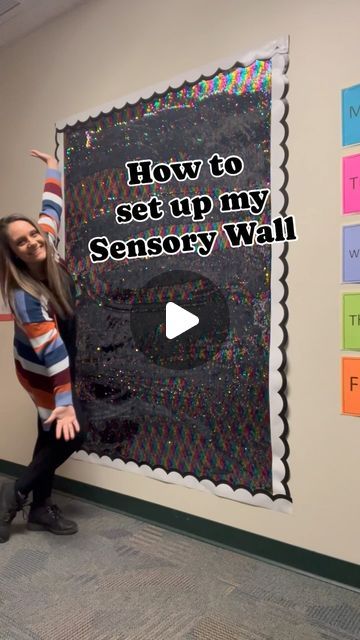 Sensory Poster Board, Velcro Sensory Board, Wall Sensory Board, Playroom Ideas Sensory, Special Needs Activities Teaching, Sensory Room Display Board, Sequence Sensory Wall, Sensory Wall Preschool, Sensory Sequin Wall