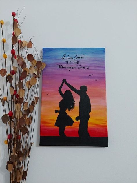 Canvas Painting Ideas For Your Boyfriend, Small Canvas Art Love, Small Canvas Drawing Ideas, Couple Drawings On Canvas, Cute Paintings On Canvas For Boyfriend, Meaningful Canvas Paintings, Shilloute Art, Couple Canvas Painting Diy, Canvas Painting Ideas For Boyfriend