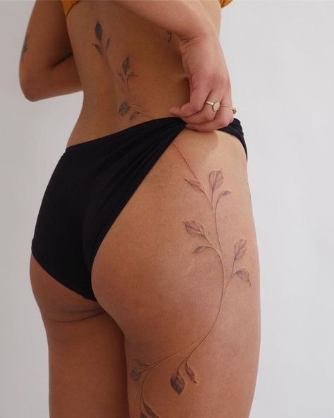 Upper Thigh Tattoos, Earthy Tattoos, Hip Thigh Tattoos, Wrap Tattoo, Hip Tattoos Women, Leg Tattoos Women, Thigh Tattoos Women, Back Tattoo Women, Discreet Tattoos