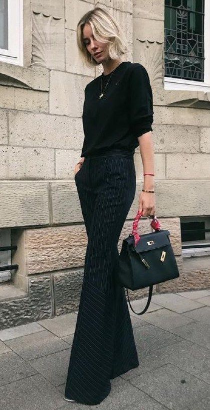 Cute Outfits Ideas, Black Work Outfit, Marlene Hose, Casual Outfits For Women, Fest Outfits, Bags Casual, Black Work, Looks Street Style, Looks Black