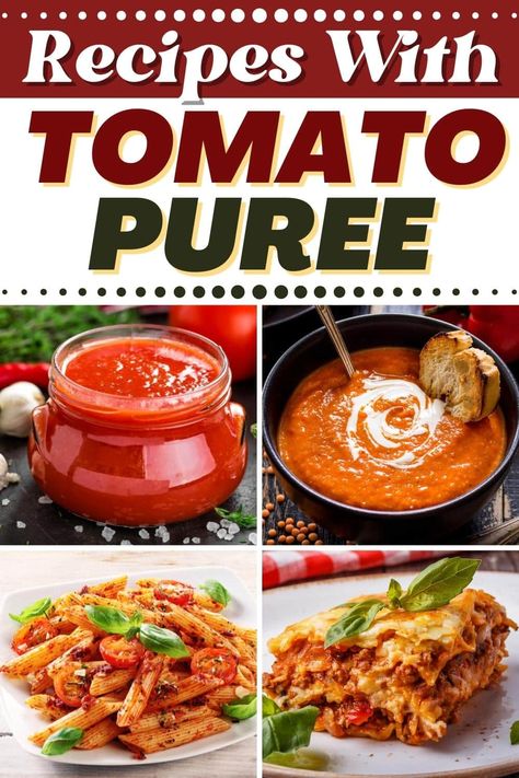 Try these simple recipes with tomato puree for yummy, refreshing dishes. From sauces to soup to pasta, this delicious ingredient works well in so many dishes. Tomato Puree Recipes Dinners, Tomato Soup With Tomato Puree, Tomato Puree Pasta, Recipes Using Tomato Puree, Pureed Tomato Recipes, Tomato Puree Spaghetti Sauce, Recipes With Tomato Puree, Mutti Tomato Puree Recipes, Canned Tomato Recipes Ideas