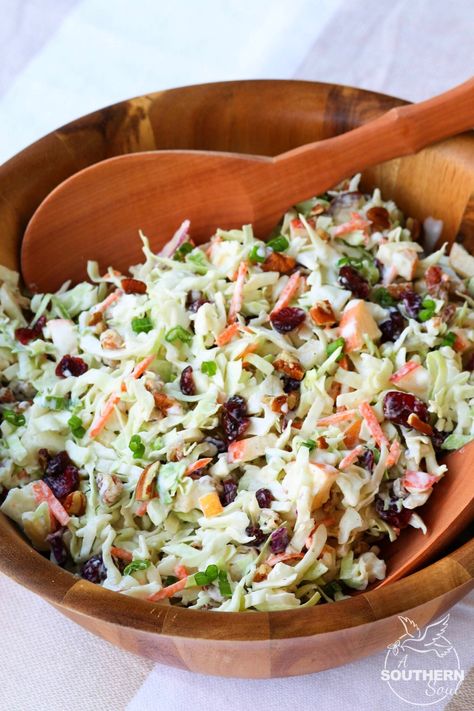 Cranberry Pecan Slaw - A Southern Soul Salad Kale, Creamy Dressing, Cole Slaw, Cold Salad, Fresh Salad, Slaw Recipes, Picnic Ideas, Crunchy Pecans, Food Stamps