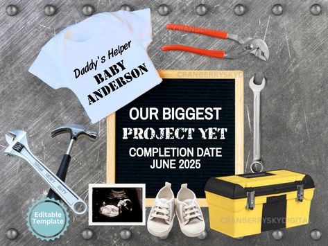 Construction Pregnancy Announcement Digital Construction Baby Announcement Construction Baby Reveal Construction Worker Gift For Dad To Be Construction Baby Announcement, Baby Announcement For Dad, Baby Mechanic, Fun Baby Announcement, Baby Ultrasound, Cute Pregnancy Announcement, Birth Photos, Dad To Be