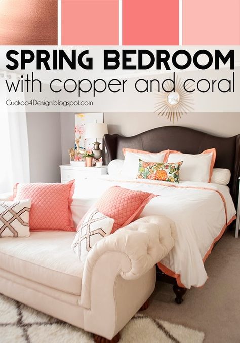 Copper, Coral and Blush Bedroom | Cuckoo4Design Small Room Decorating Ideas, Coral Bedroom Decor, Comfy Bedrooms, Pink Office Chair, Blush Bedroom, Coral Bedroom, Best Diy Projects, Best Bedroom Colors, Pinterest Pictures