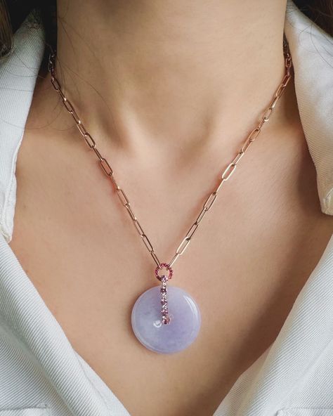 Indulge in a sweet style statement with our Lavender Jade Donut Necklace! 🍩💜 Crafted with genuine lavender jade, diamonds and pink sapphires, this necklace adds a touch of playful elegance to any look. . #johnnyjewelry . . . #lavenderjade #MinimalistChic #InstaStyle #musthavejewelry #jadejewelry #paperclipchain #stylish #oneofakindjewelry #finejewelry #purple #necklace #handmade #lovejewelry #casualluxury #weekendvibes #happyweekend #jadedonut #jewelrydesigner #jewelrygram #jewelryaddict #ins... Donut Necklace, Lavender Jade, Purple Necklace, Minimalist Chic, Jade Jewelry, Weekend Vibes, Sweet Style, Happy Weekend, Style Statement