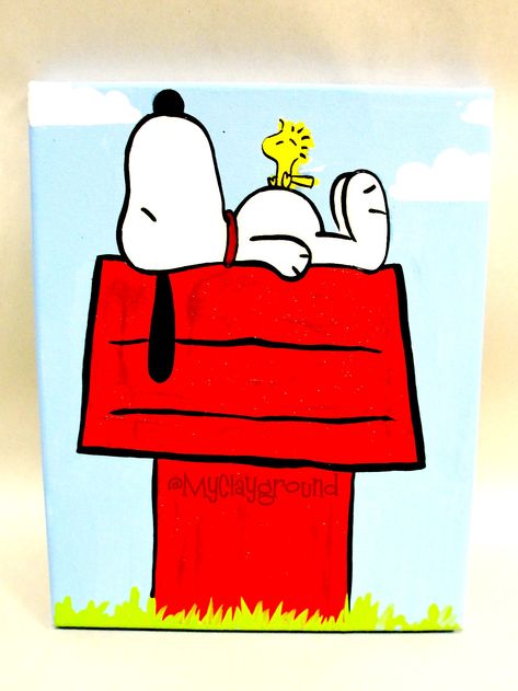 Snoopy painting Easy Snoopy Paintings, Snoppy Paintings, Snoopy Painting Ideas, Mini Canvas Art Cartoon, Snoopy Canvas Painting, Snoopy Paintings On Canvas, Charlie Brown Painting, Snoopy Painting, Disney Canvas Paintings