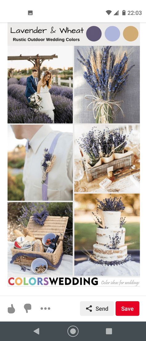 Lavender And Wheat Wedding, Wedding Ideas Lavender, Lavender Centerpieces, Wheat Wedding, Lavender Wedding Theme, Lavender Wedding Cake, Rustic Wedding Colors, Wedding Color Palettes, Wedding Color Ideas