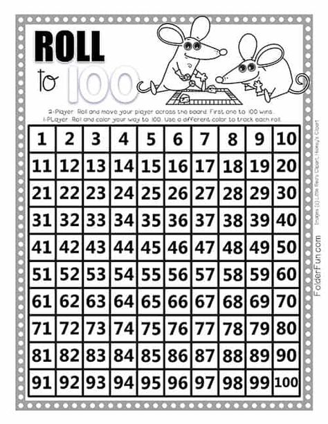 Roll to 100 Game! Students Race to 100 with this free printable math learning game! This game builds key counting, addition, and number recognition skills to 100. While this game includes skill builders, the format is based on luck so it's perfect for all ages to play! Classroom Games Elementary Activities, Classroom Games Elementary, Race To 100, Classroom Learning Centers, 100s Day, Touch Math, 100's Chart, Kids Activities At Home, Classroom Schedule