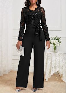 Plus Size Black Tie Event Jumpsuit, Jumpsuit For Fall Wedding Guest, Black Pants Outfit Party Night Out, Formal Black Jumpsuit Outfit, Award Ceremony Outfit For Women, After Five Attire For Women Party, Womens Formal Outfits, Semi Formal Pants Outfit For Women, Plus Size Jumpsuit Formal