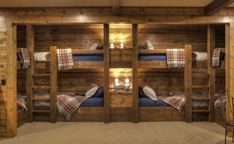 Bunk Rooms Lake House, October Dates, Modern Rustic Cabin, Cabin Bunk Beds, Ski House Decor, Grandkids Room, Cabin Renovation, Bunk Beds Built In, Bunk Rooms