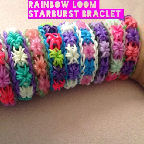 Rainbow loom starburst braclet Rainbow Loom Starburst, Rainbow Loom Bracelets Easy, Bracelets Easy, Bff Bracelets, Rainbow Loom Bracelets, Loom Bands, Rainbow Loom, Loom Bracelets, Embroidered Friendship Bracelet