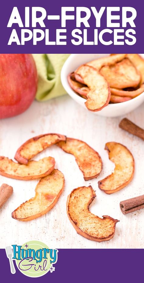 Air-Fryer Apple Slices - Fun Snacks Made with Fruit | Hungry Girl Healthy Apple Slices Recipes, Air Fryer Apple Slices Recipes, Airfry Apple Slices, Apple Slices In Air Fryer, Air Fry Apple Slices, Air Fryer Apple Slices, Baked Apple Slices, Ww Snacks, Hungry Girl Recipes