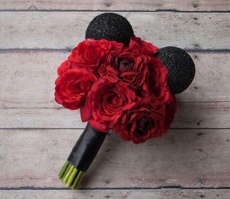 Disney Bouquet, Red Rose Bouquet Wedding, Disney Wedding Ideas, Disney Inspired Wedding, Disney Wedding Theme, Red Bouquet Wedding, Red Rose Wedding, Silk Wedding Bouquets, Silk Bouquet