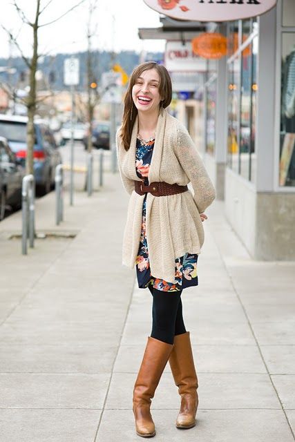 Portland street style Portland Street Style, Sweater Dress Boots, Comfortable Winter Outfits, Belted Sweater, Street Style Blog, Belted Cardigan, Tights And Boots, Latest Outfits, Dress With Cardigan