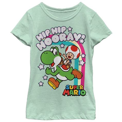 Girl's Nintendo Hip Hip Hooray Yoshi and Toad T-Shirt Mint Super Mario Yoshi, Super Mario Shirt, Mario Shirt, Mario Yoshi, Super Mario Nintendo, Hip Hip Hooray, Youth Clothing, Mario Bros., Hip Hip