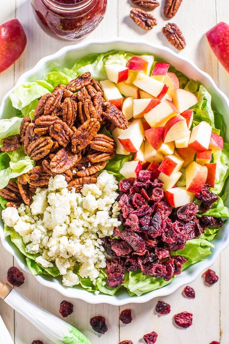 Cranberry, Apple, and Blue Cheese Salad with Cranberry-Apple Cider Dressing - All the flavors of fall in one gorgeous, hearty, and healthy salad!! The easy, tart-and-sweet dressing is just bursting with flavor!! Cranberry Dressing, Cider Dressing, Meal Salads, Apple Cranberry Salad, Cranberry Salad Recipes, Best Sweet Potato Casserole, Tasty Salads, Dried Cranberry, Blue Cheese Recipes