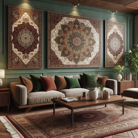 Persian Interior Design Living Rooms, Persian Decor Living Rooms, Arabic Style Living Room, Persian Interior Design, Iranian Design, Persian Interior, Family Room Art, Arabic Living Room, Indian Interior Design