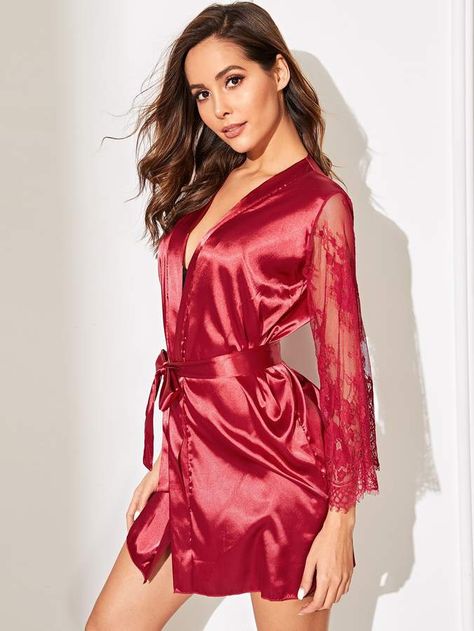 Red Silk Robe, Women Silk Robe, Short Kimono Robe, Womens Bathrobes, Silky Robe, Short Satin, Pyjama Satin, Soft Robes, Satin Kimono