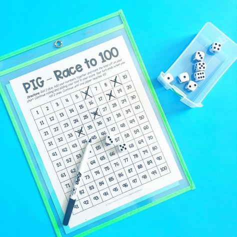 Pig Math Game, Making 20 Math Activities, Math Dice Games 2nd Grade, Math Games Elementary, Math Games For 2nd Grade, Math Games For 1st Grade, 3rd Grade Math Games, Pig Dice Game, Dice Activities