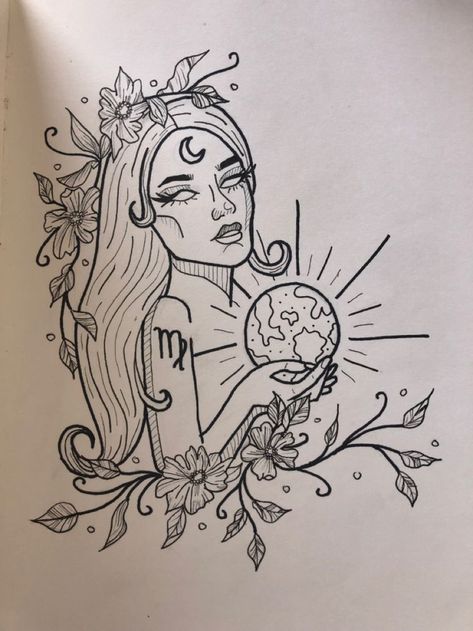 Virgo goddess in 2022 | Virgo art, Virgo tattoo, Time tattoos Virgo Goddess Tattoos For Women, Virgo Drawing Sketch, Virgo Art Drawing, Virgo Art Goddesses, Virgo Sketch, Virgo Tattoo Goddesses, Goddess Tattoos For Women, Unique Virgo Tattoo Ideas, Virgo Inspired Tattoo