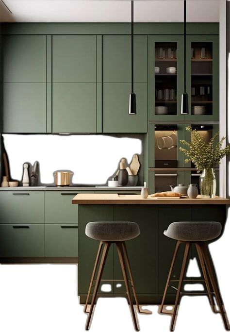 Green Kitchen Cabinet, Olive Green Kitchen, Green Kitchen Designs, Classy Kitchen, Green Kitchen Cabinets, Kitchen Island Table, Green Cabinets, Cabinet Ideas, Painting Kitchen Cabinets