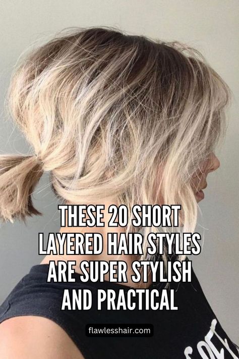 Low Ponytail For Short Layered Hair Very Short Ponytail Hairstyles, Short Layered Hairdos, Hair Styles Short Layered Hair, Short Low Ponytail Hairstyles, Short Layered Hair Ponytail, Short Hair You Can Still Put In Ponytail, How To Style Short Layers Hair, Short Hair With Layers Updo, Updo For Layered Hair Short