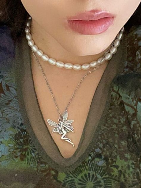 6ae07dcb33ec3b7c814df797cbda0f87desc49150306ri Silver Necklace Aesthetic, Fairycore Costume, Fairy Charm Necklace, Aesthetic Fairy, Angel Pendant Necklace, Necklace Aesthetic, Fairy Pendant, Vintage Pendant Necklace, Fairy Necklace