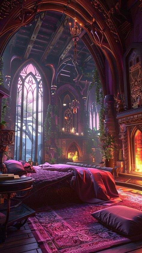 Castle Bedroom Fantasy Art, Fantasy Rooms Art, Norse Bedroom, Fantasy Castle Room, Fantasy House Interior Art, Dnd Bedroom, Fantasy Bedroom Art, Fantasy Castle Bedroom, Fantasy Home Interior