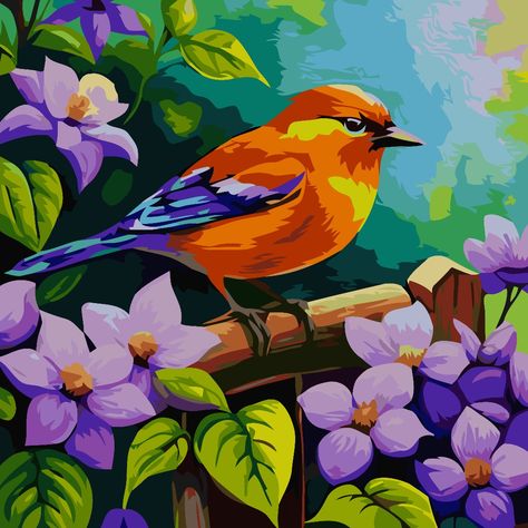 Birds Painting Acrylic Canvases, Bird Landscape, Animal Design Illustration, Bottle Paint, Easy Watercolor Painting, Secret Garden Coloring, Bird Painting Acrylic, Bird Paintings On Canvas, Garden Coloring