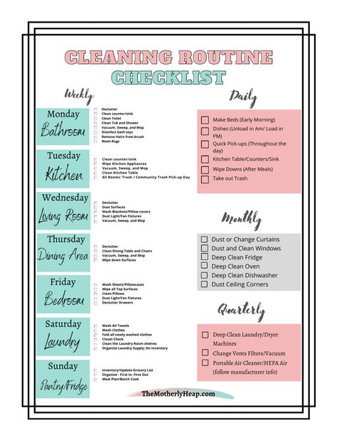 Cleaning Routine for a Stay-At-Home Mom That You Can Stick To Daily Cleaning List For Working Moms, House Cleaning Routine For Working Mom, Cleaning Routine Checklist, Weekly Cleaning Schedule With Pets, Cleaning Routine For Working Moms, Busy Mom Cleaning Routine, Household Cleaning Schedule, Cleaning Schedule Printable, Routine Checklist