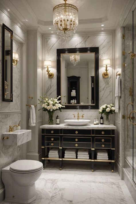 Luxury Powder Room, Elegant Bathroom Design, Freestanding Tubs, Modern Bathroom Remodel, Bath Redo, Bathroom Decor Luxury, Washroom Design, Bathroom Design Inspiration, Classic Bathroom