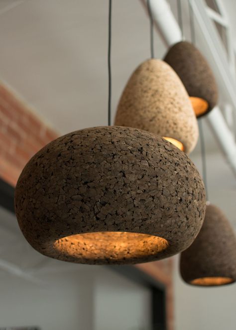 Eco-chic lighting crafted from 100% organic cork—modern, sustainable, and beautifully bold. Transform your home interiors with the Wiid Standard Cork Pendants, a perfect fusion of contemporary design and eco-friendly materials. Made in Cape Town from 100% organic cork, these stunningly bulbous pendants feature a natural aesthetic, ideal for modern homes. The cork is sourced from recycled particles, ensuring a sustainable product that’s both beautiful and kind to the environment, all while being Eco Friendly Home Products, Cork Color Palette, Interior Design Sustainable, Sustainable Hotel Design, Cork Interior Design, Organic Modern Pendant Light, Organic Shop Design, Natural Materials Interior Design, Organic Design Interior