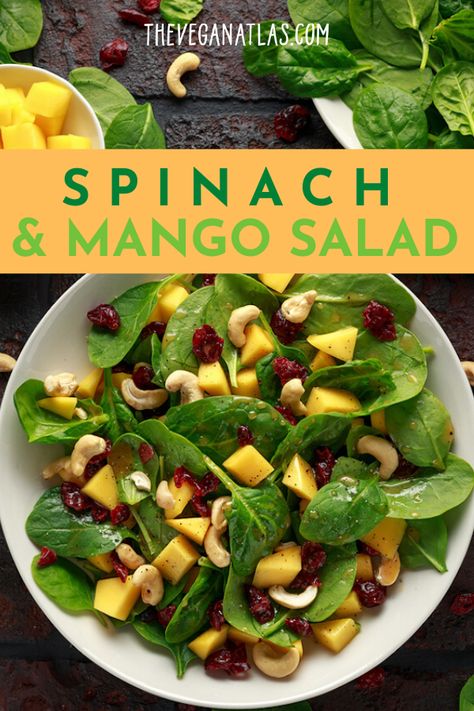 Salad With Cranberries, Spinach Salad Recipes, Vegan Salad Recipes, Asian Salad, Best Salad Recipes, Mango Salad, Mango Recipes, Spinach Recipes, Lunch Salads