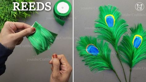 Amazing diy | How to make Peacock Feather using ribbon | satin ribbon crafts Craft Peacock Feather Crafts Ideas, Feather Centerpieces Diy, Satin Ribbon Crafts, Feather Centerpieces, Feather Diy, Ribbon Craft, Feather Crafts, Barbie Furniture, Amazing Diy