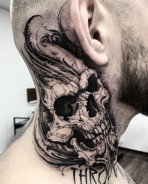 Dmitriy Tkach (@dmitriy.tkach) • Instagram photos and videos Wörter Tattoos, Small Neck Tattoos, Side Neck Tattoo, Throat Tattoo, Demon Tattoo, Cool Chest Tattoos, Neck Tattoo For Guys, Mother Tattoos, Tattoo Collection