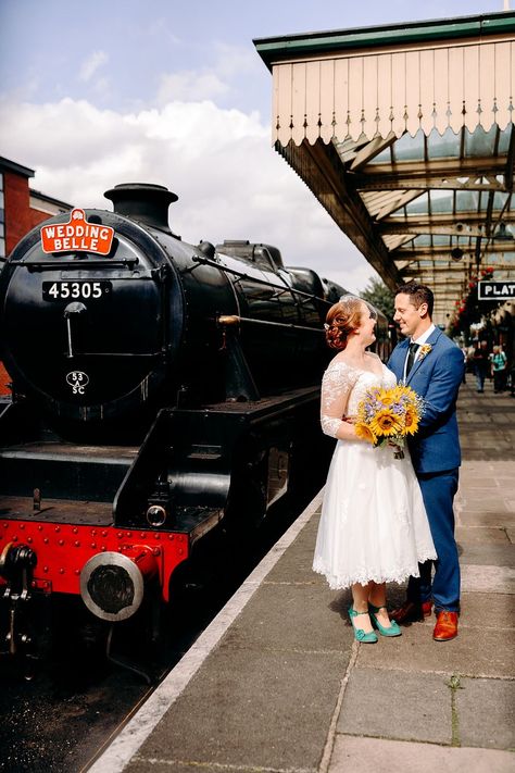 Steam Train Great Central Railway Wedding EKR Pictures #wedding #vintagewedding #ukwedding Steam Train Wedding, Train Wedding Theme, Wedding Transport, Surprise Face, Opulent Wedding, Travel Project, Moss Bros, Train Wedding, Vintage Wedding Theme