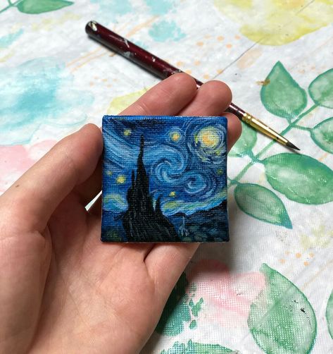 فنسنت فان جوخ, Mini Tela, Mini Toile, Starry Night Painting, Christmas Paintings On Canvas, Arte Van Gogh, Small Canvas Paintings, Simple Canvas Paintings, Easy Canvas Art