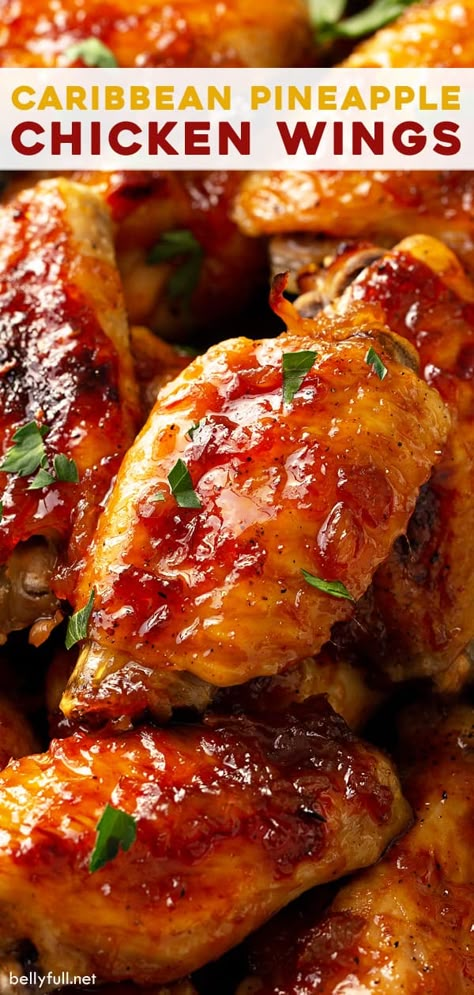 These baked chicken wings are basted in a homemade Caribbean pineapple sauce, then roasted to perfection in the oven. This recipe is so easy and mouth watering, perfect as an appetizer, side dish, or full meal served with a salad. Pineapple Baked, Chicken Wing Sauce Recipes, Wings Recipe Baked, Wing Sauce Recipes, Chicken Wing Recipes Baked, Pineapple Sauce, Chicken Wing Sauces, Doner Kebab, Baked Chicken Wings