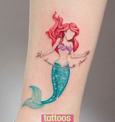 Mermaid Tattoo Ideas, Ariel Tattoo, Disney Inspired Tattoos, Little Mermaid Tattoo, Mermaid Tattoo Designs, Disney Princess Tattoo, Pink Tattoo, Princess Tattoo, Small Tattoos With Meaning