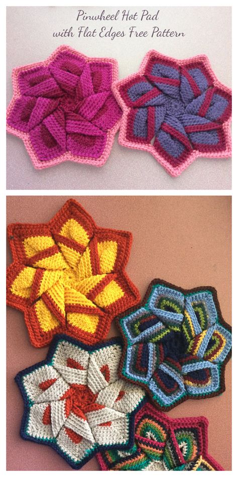 Pinwheel Kitchen Pad Potholder Free Crochet Patterns Crochet Pattern Basket, Storage Crochet, Crochet Pot Holders Free Pattern, Crochet Blanket Stitch Pattern, Basket Patterns, Scrap Yarn Crochet, Crochet Potholder Patterns, Crochet Scrubbies, Crochet Hot Pads