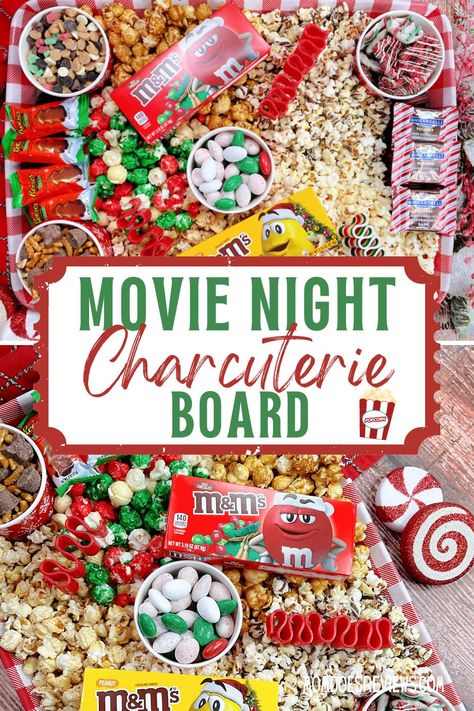 Movie Night Charcuterie Board - Mom Does Reviews Christmas Movie Night Charcuterie Board, Movie Board Ideas, Christmas Movie Night Snack Board, Movie Night Food Board, Movie Night Charcuterie Board Ideas, Charcuterie Board Movie Night, Movie Charcuterie Board, Salty Charcuterie Board, Sweet And Salty Charcuterie Board