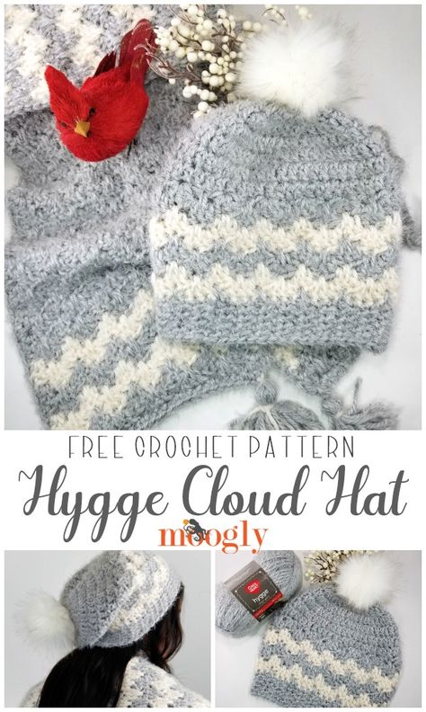 The Hygge Cloud Hat is the perfect complement to the Hygge Cloud Super Scarf! Soft, warm, easy to crochet, and a free crochet hat pattern on Moogly! Make your own with Red Heart Hygge!  #crochet #yarnspirations #freepatterns #freecrochetpatterns #hygge #redheartyarns #redhearthygge #mooglyblog #crochethats #crochetsets #crochetgiftideas Hygge Yarn, Cloud Hat, Free Crochet Hat Pattern, Crochet Headwear, Left Handed Crochet, Super Scarf, Winter Crochet, Hat Tutorial, Crochet Hat Free